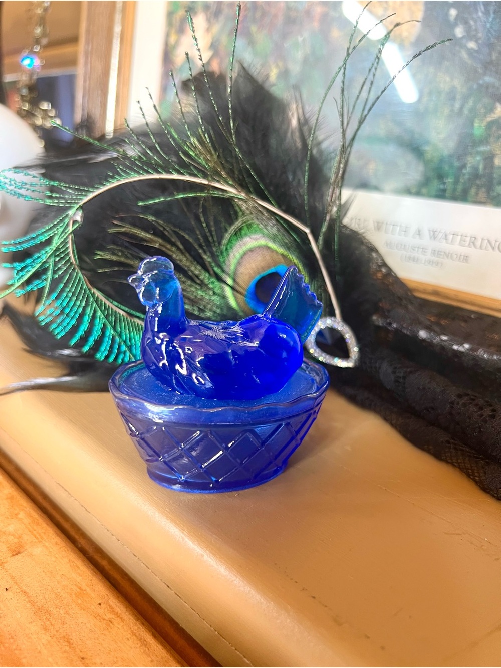 Cobalt Blue Mini Hen On Nest HON Handmade Poured Resin Trinket Dish 2 Pieces